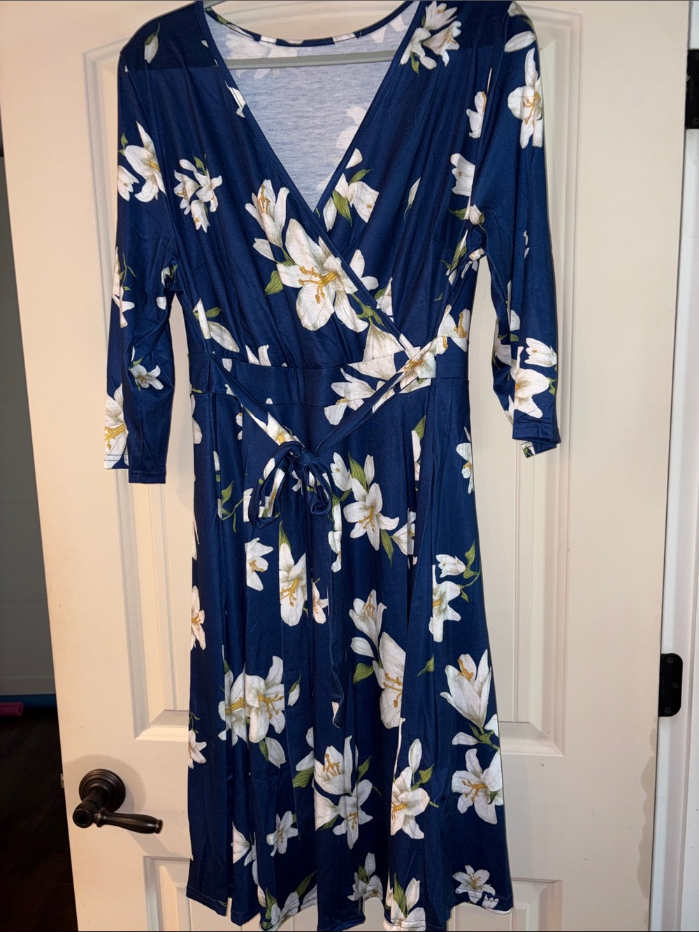Wrap Dress Navy Floral Wrap Midi Dress with Tie Waist